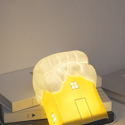 Zeitgenössische kreative Keramik niedliches Schneehäuschen USB LED Tischlampe Nachtlicht für Schlafzimmer 