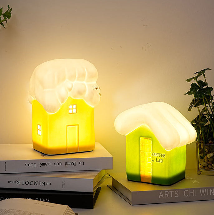 Zeitgenössische kreative Keramik niedliches Schneehäuschen USB LED Tischlampe Nachtlicht für Schlafzimmer 