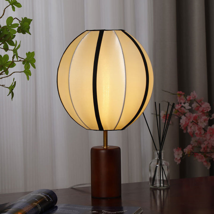 Modern Mid-Century Fabric Lantern Shade Solid Wood 1-Light Table