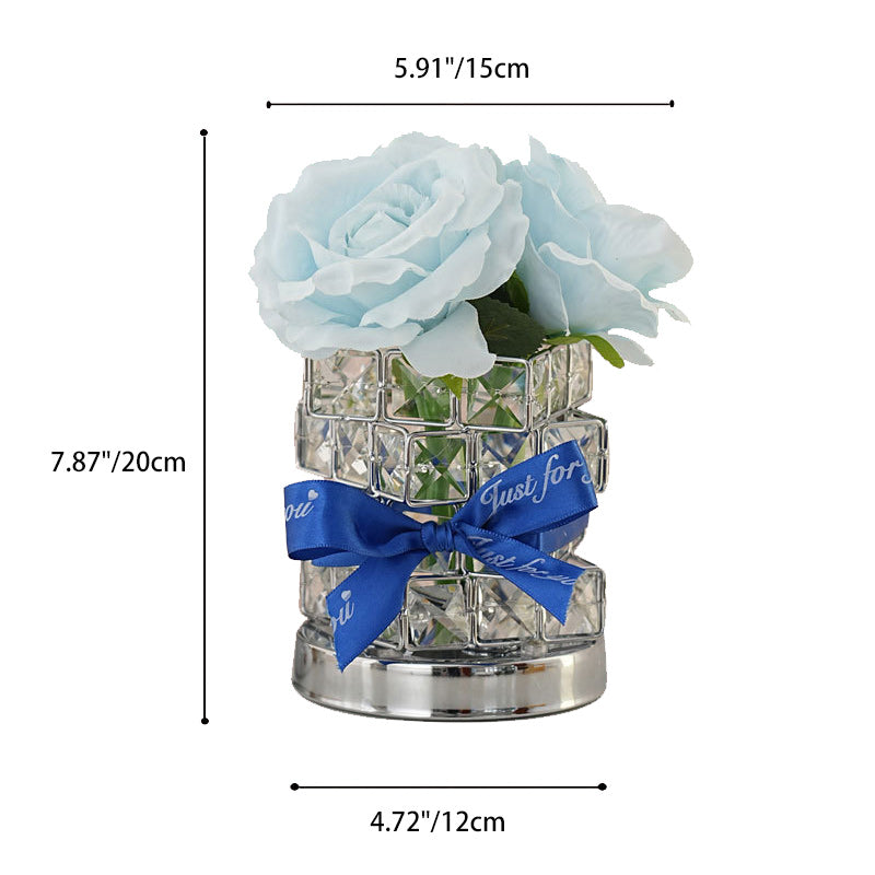 Lampe de table LED rechargeable par USB avec lumière de nuit pour chambre à coucher, moderne, Art Déco, tissu simulé, fleur de rose, cristal carré, matériel 