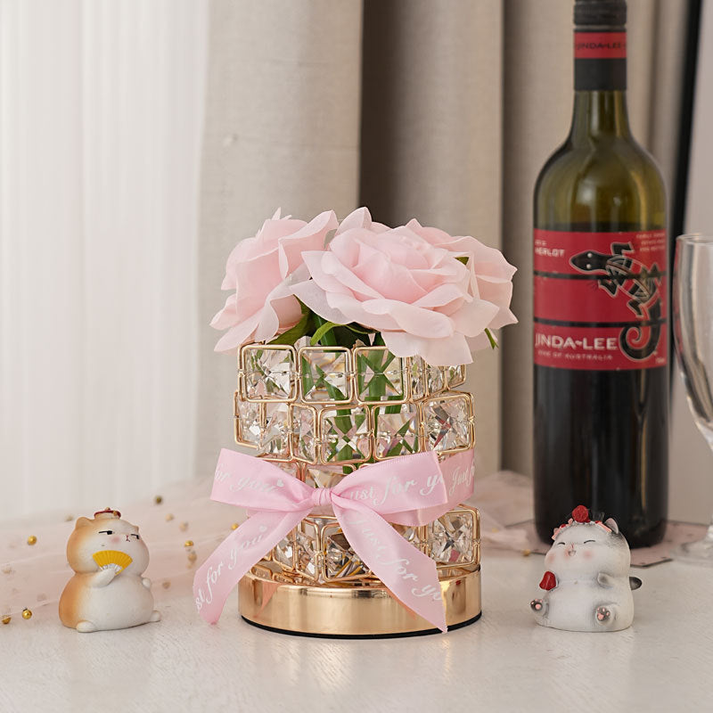 Lampe de table LED rechargeable par USB avec lumière de nuit pour chambre à coucher, moderne, Art Déco, tissu simulé, fleur de rose, cristal carré, matériel 