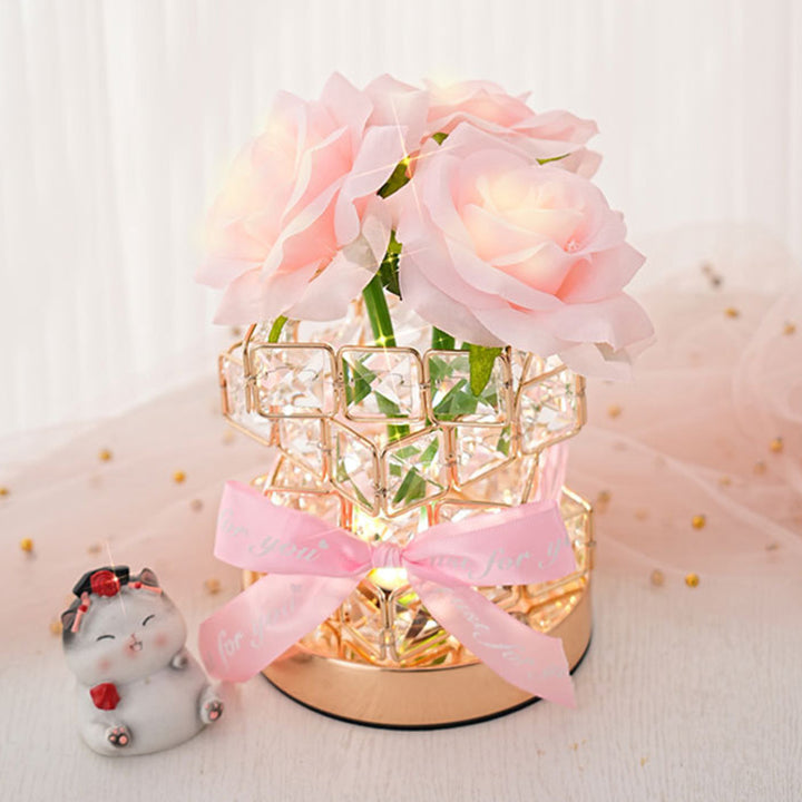 Lampe de table LED rechargeable par USB avec lumière de nuit pour chambre à coucher, moderne, Art Déco, tissu simulé, fleur de rose, cristal carré, matériel 