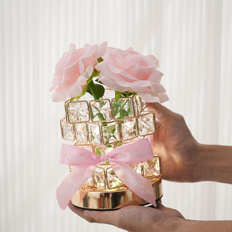 Lampe de table LED rechargeable par USB avec lumière de nuit pour chambre à coucher, moderne, Art Déco, tissu simulé, fleur de rose, cristal carré, matériel 