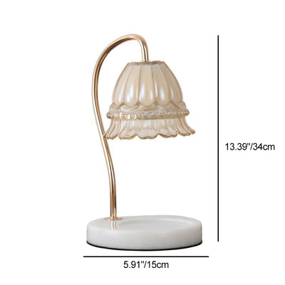 Pantalla de vidrio de flor europea tradicional, hardware de mármol, lámpara de mesa de 1 luz con cera derretida para mesita de noche 