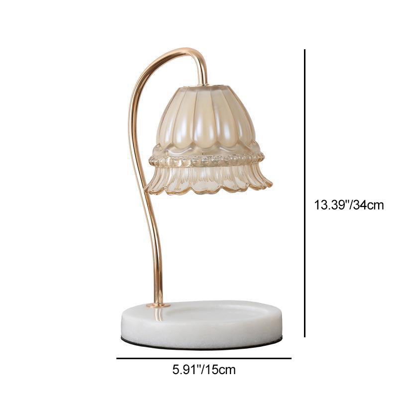 Pantalla de vidrio de flor europea tradicional, hardware de mármol, lámpara de mesa de 1 luz con cera derretida para mesita de noche 