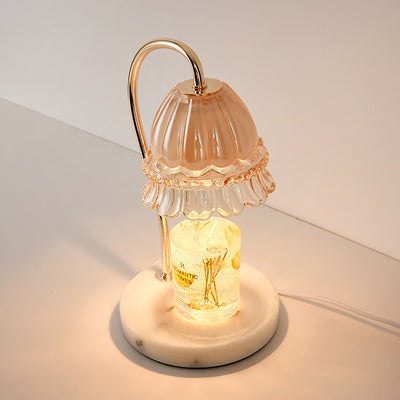 Pantalla de vidrio de flor europea tradicional, hardware de mármol, lámpara de mesa de 1 luz con cera derretida para mesita de noche 