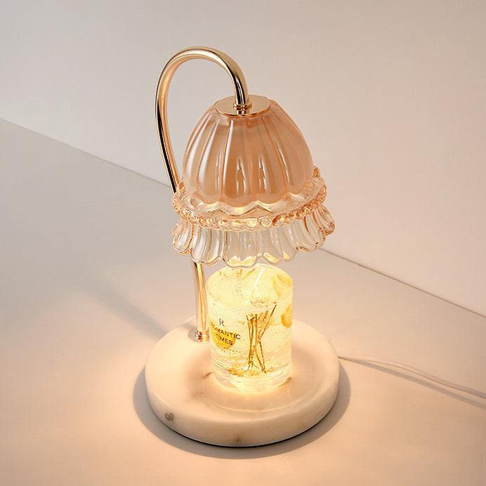 Pantalla de vidrio de flor europea tradicional, hardware de mármol, lámpara de mesa de 1 luz con cera derretida para mesita de noche 