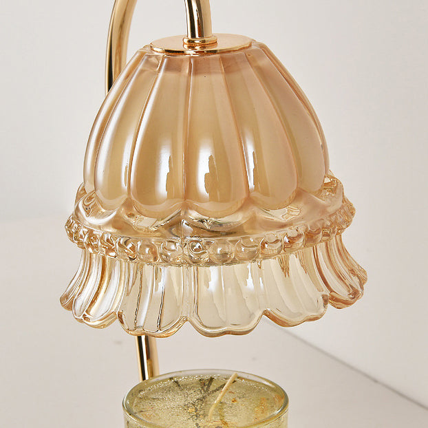 Traditional European Flower Glass Shade Marble Hardware 1-Light Melting Wax Table Lamp For Bedside