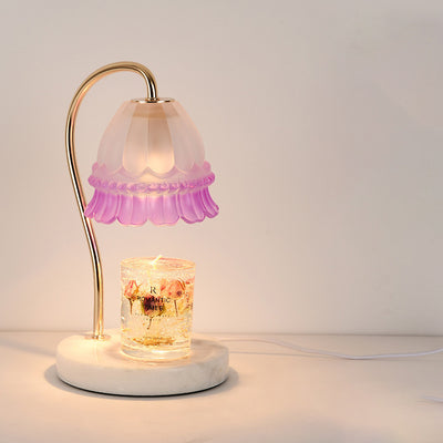 Pantalla de vidrio de flor europea tradicional, hardware de mármol, lámpara de mesa de 1 luz con cera derretida para mesita de noche 