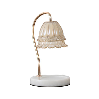 Pantalla de vidrio de flor europea tradicional, hardware de mármol, lámpara de mesa de 1 luz con cera derretida para mesita de noche 