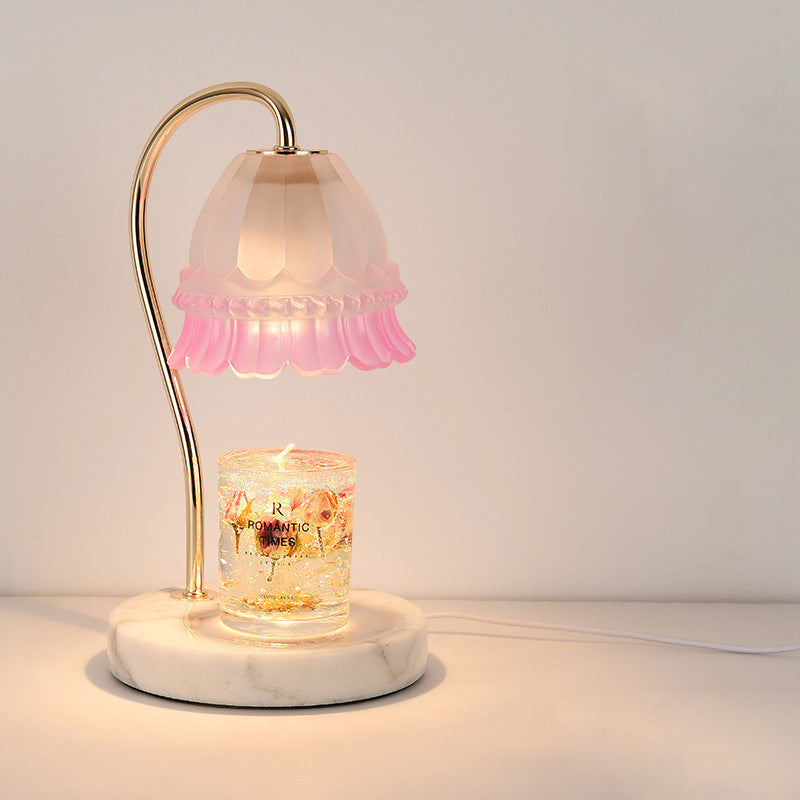 Pantalla de vidrio de flor europea tradicional, hardware de mármol, lámpara de mesa de 1 luz con cera derretida para mesita de noche 