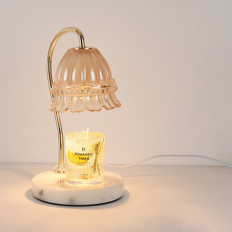 Traditional European Flower Glass Shade Marble Hardware 1-Light Melting Wax Table Lamp For Bedside