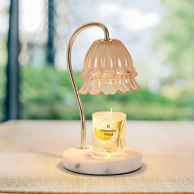 Pantalla de vidrio de flor europea tradicional, hardware de mármol, lámpara de mesa de 1 luz con cera derretida para mesita de noche 