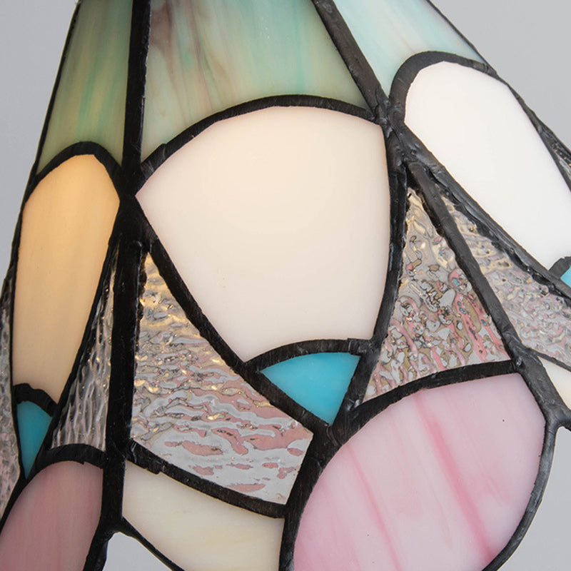 Abat-jour conique en verre teinté à motif floral traditionnel Tiffany en laiton, suspension à 1 lumière pour salon 