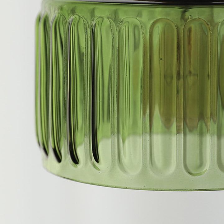 Traditional Vintage Ribbed Glass Cylinder Shade Brass 1-Light Pendant Light For Living Room