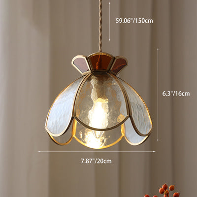 Cadre en laiton japonais traditionnel avec verre ondulé dépoli en forme de pétale, suspension à 1 lumière pour le salon 