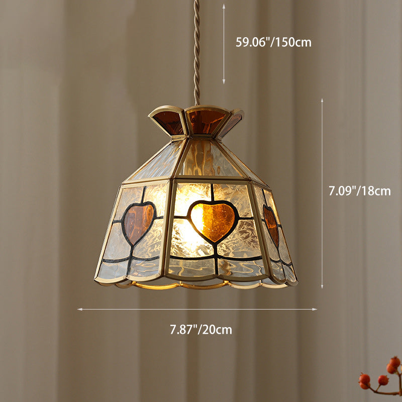 Cadre en laiton japonais traditionnel avec verre ondulé dépoli en forme de pétale, suspension à 1 lumière pour le salon 