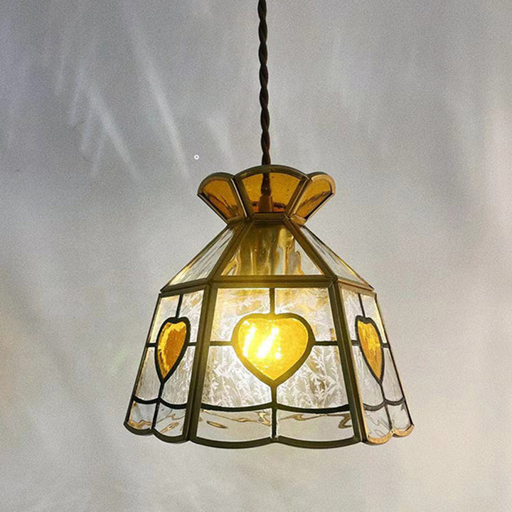 Traditioneller japanischer Messingrahmen, mattiertes Wellen-Glas, blütenblattförmige 1-Licht-Pendelleuchte für das Wohnzimmer 