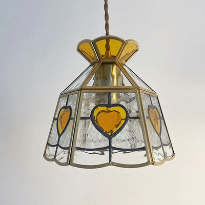Cadre en laiton japonais traditionnel avec verre ondulé dépoli en forme de pétale, suspension à 1 lumière pour le salon 
