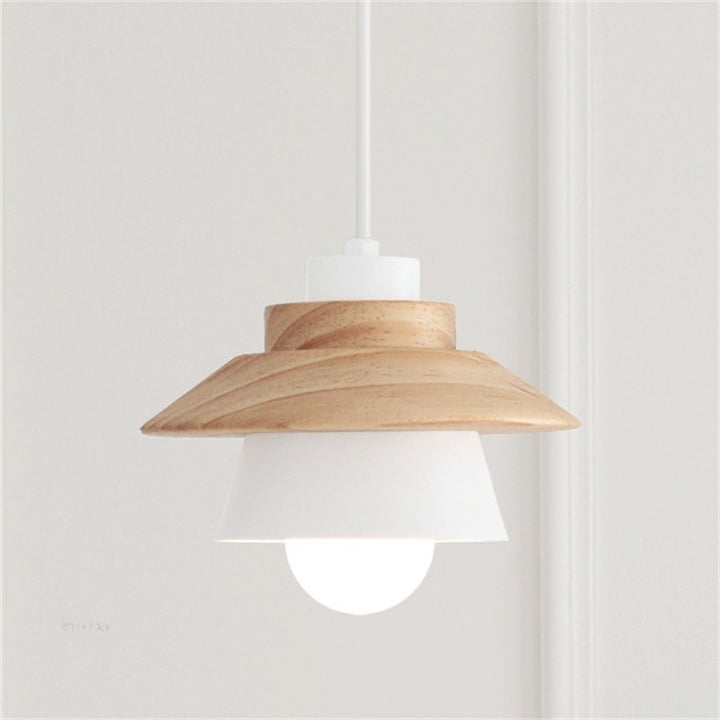 Cylindre Géométrique Scandinave Contemporain Abat-jour en Fer Grain de Bois 1-Lumière Suspension Pour Salon 
