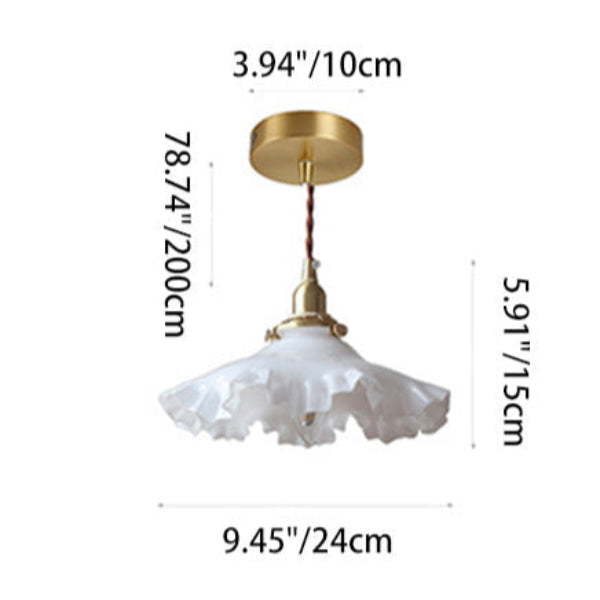 Abat-jour Fleur en Verre de Jade Blanc Traditionnel Français en Laiton 1-Lumière Suspension pour Salon 
