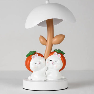 Zeitgenössische kreative Harzkaninchen-Dekor Eisenpilz-Schirm LED-Nachtlicht Tischlampe für Schlafzimmer 