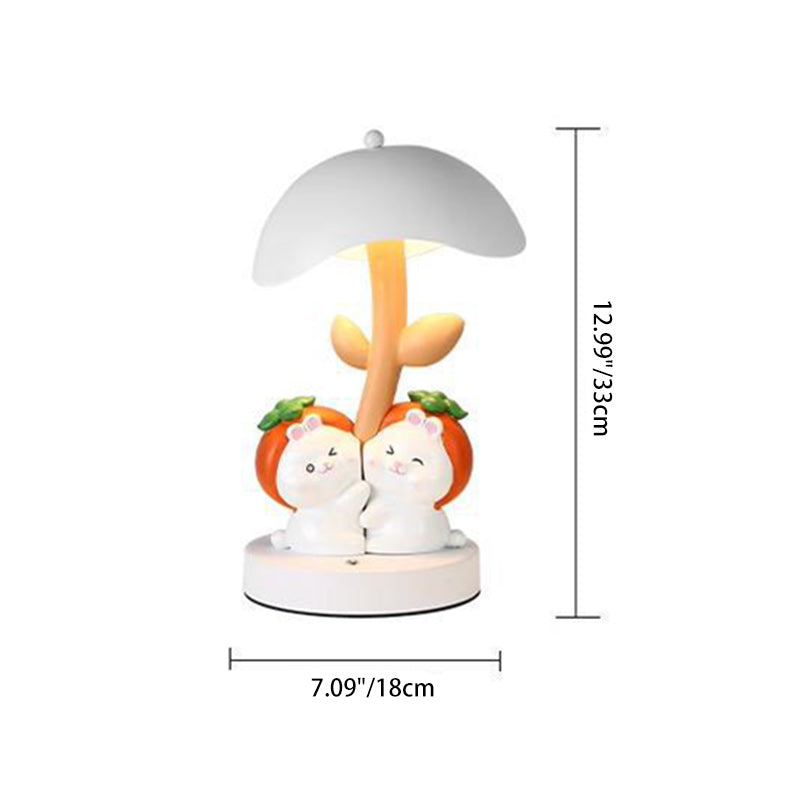 Zeitgenössische kreative Harzkaninchen-Dekor Eisenpilz-Schirm LED-Nachtlicht Tischlampe für Schlafzimmer 