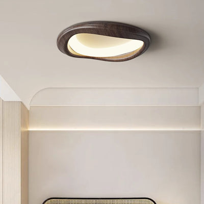 Plafonnier LED moderne minimaliste en forme de cercle iceberg avec abat-jour en grain de bois et fer pour chambre à coucher 