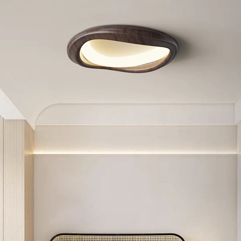 Plafonnier LED moderne minimaliste en forme de cercle iceberg avec abat-jour en grain de bois et fer pour chambre à coucher 