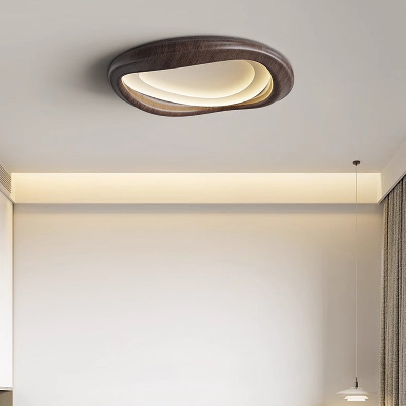 Plafonnier LED moderne minimaliste en forme de cercle iceberg avec abat-jour en grain de bois et fer pour chambre à coucher 