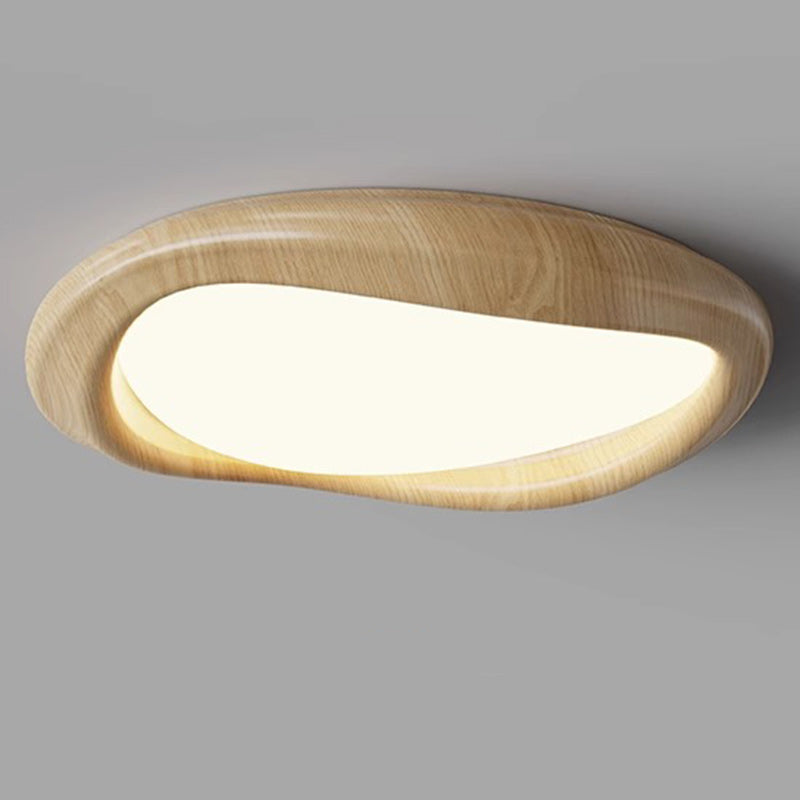 Plafonnier LED moderne minimaliste en forme de cercle iceberg avec abat-jour en grain de bois et fer pour chambre à coucher 