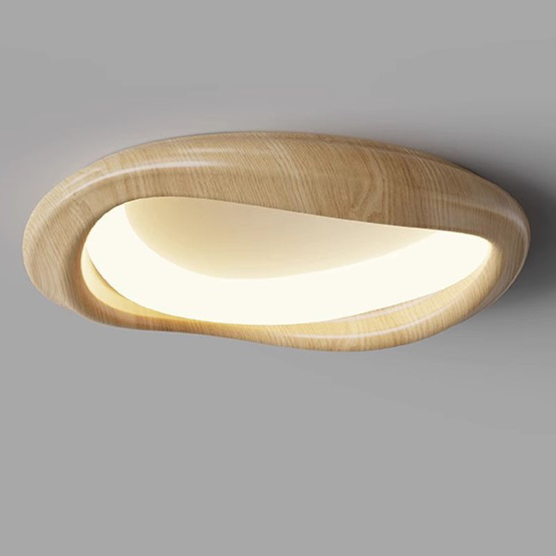 Plafonnier LED moderne minimaliste en forme de cercle iceberg avec abat-jour en grain de bois et fer pour chambre à coucher 