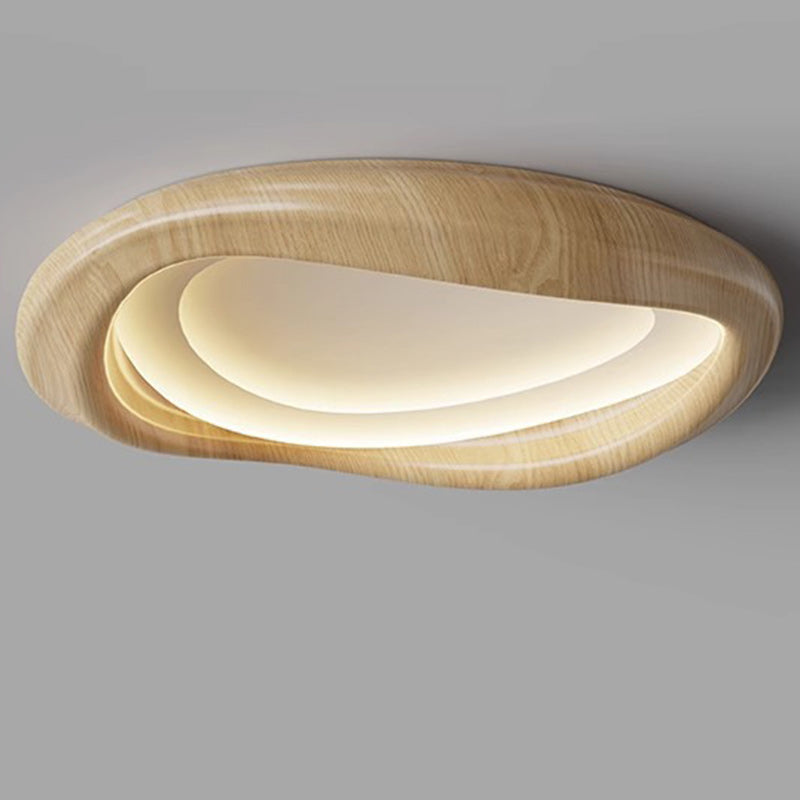 Plafonnier LED moderne minimaliste en forme de cercle iceberg avec abat-jour en grain de bois et fer pour chambre à coucher 