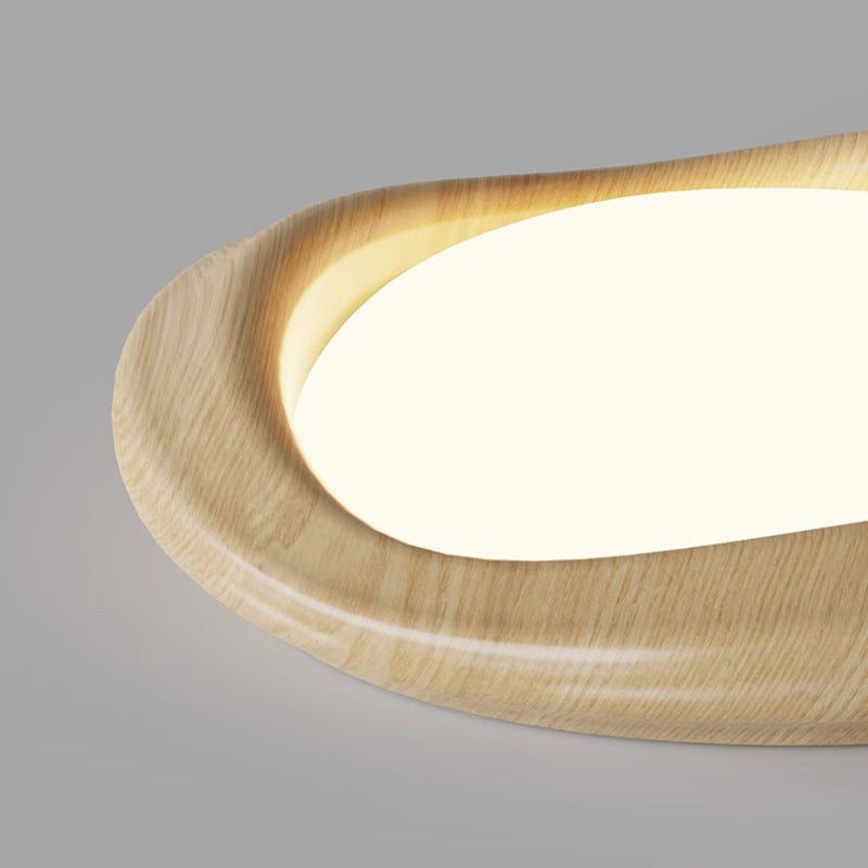 Plafonnier LED moderne minimaliste en forme de cercle iceberg avec abat-jour en grain de bois et fer pour chambre à coucher 