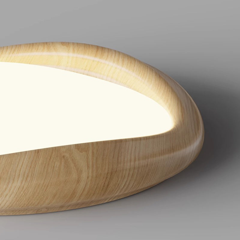 Plafonnier LED moderne minimaliste en forme de cercle iceberg avec abat-jour en grain de bois et fer pour chambre à coucher 
