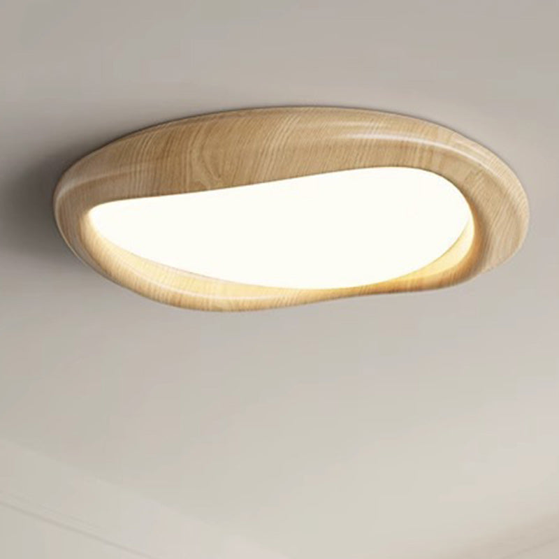 Plafonnier LED moderne minimaliste en forme de cercle iceberg avec abat-jour en grain de bois et fer pour chambre à coucher 