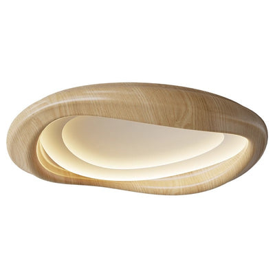 Plafonnier LED moderne minimaliste en forme de cercle iceberg avec abat-jour en grain de bois et fer pour chambre à coucher 