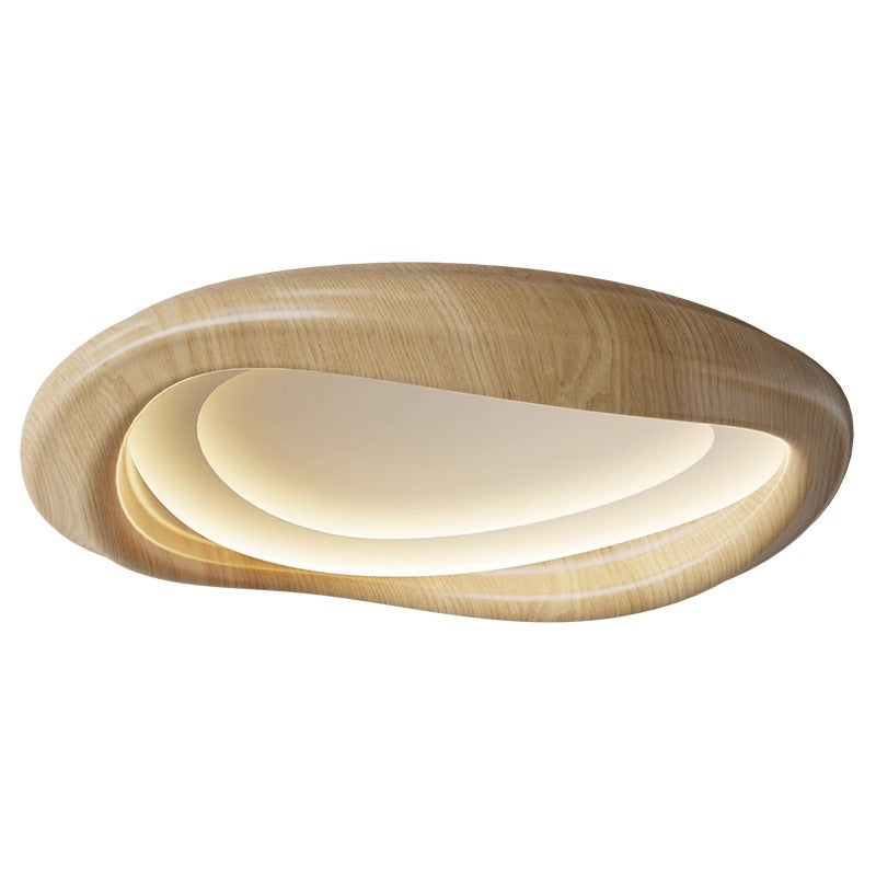 Plafonnier LED moderne minimaliste en forme de cercle iceberg avec abat-jour en grain de bois et fer pour chambre à coucher 