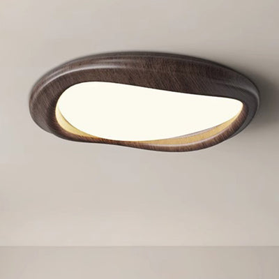 Plafonnier LED moderne minimaliste en forme de cercle iceberg avec abat-jour en grain de bois et fer pour chambre à coucher 