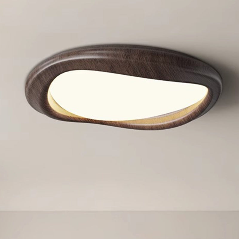 Plafonnier LED moderne minimaliste en forme de cercle iceberg avec abat-jour en grain de bois et fer pour chambre à coucher 