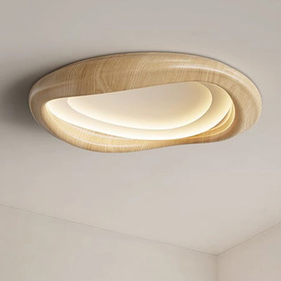 Plafonnier LED moderne minimaliste en forme de cercle iceberg avec abat-jour en grain de bois et fer pour chambre à coucher 