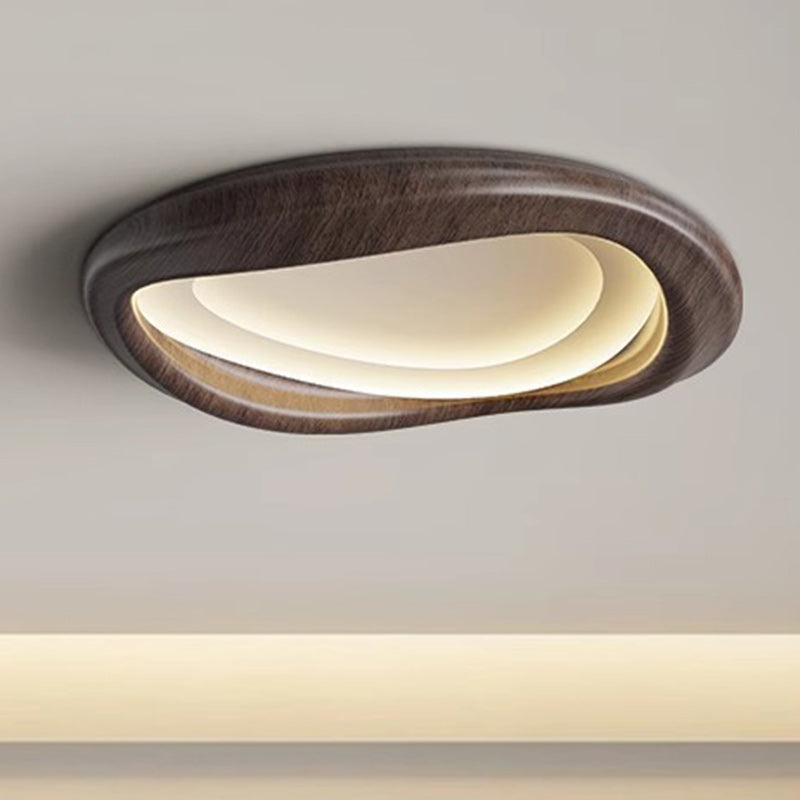 Plafonnier LED moderne minimaliste en forme de cercle iceberg avec abat-jour en grain de bois et fer pour chambre à coucher 