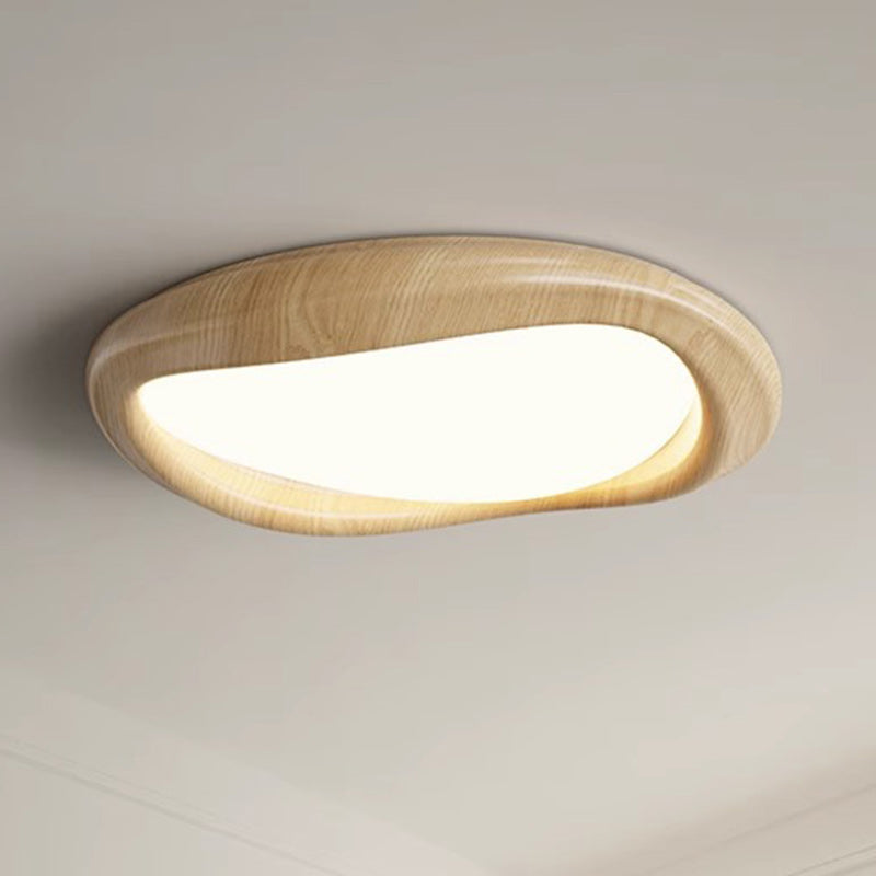 Plafonnier LED moderne minimaliste en forme de cercle iceberg avec abat-jour en grain de bois et fer pour chambre à coucher 