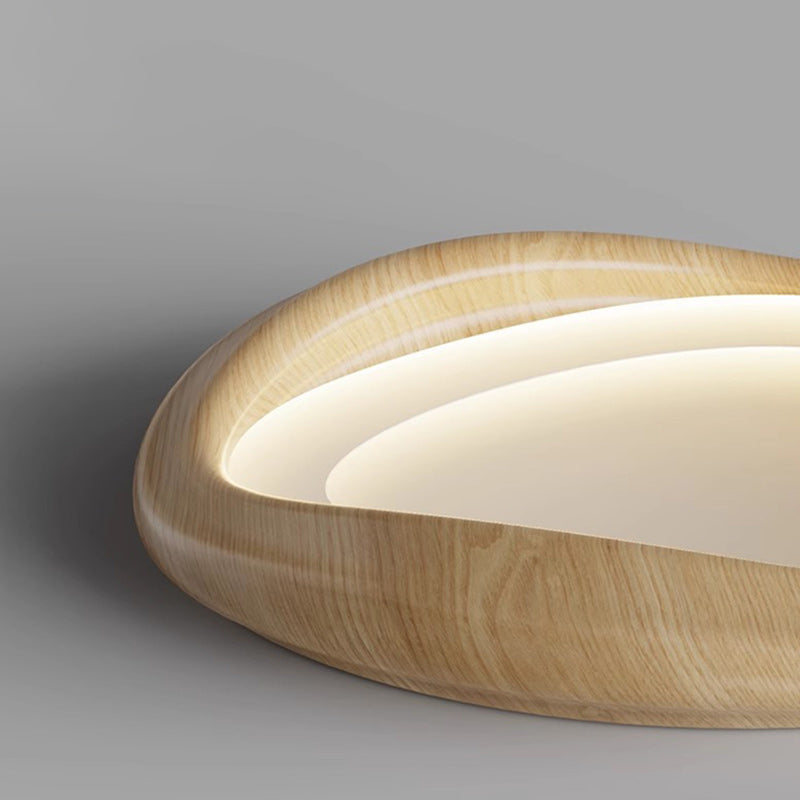 Plafonnier LED moderne minimaliste en forme de cercle iceberg avec abat-jour en grain de bois et fer pour chambre à coucher 