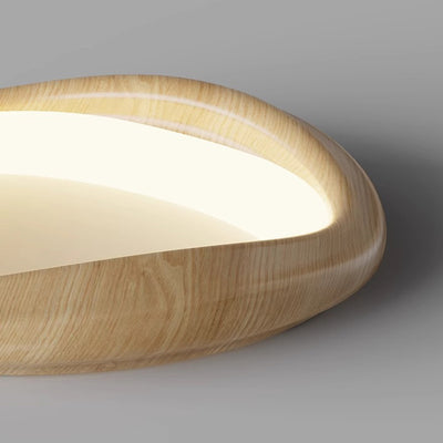 Plafonnier LED moderne minimaliste en forme de cercle iceberg avec abat-jour en grain de bois et fer pour chambre à coucher 
