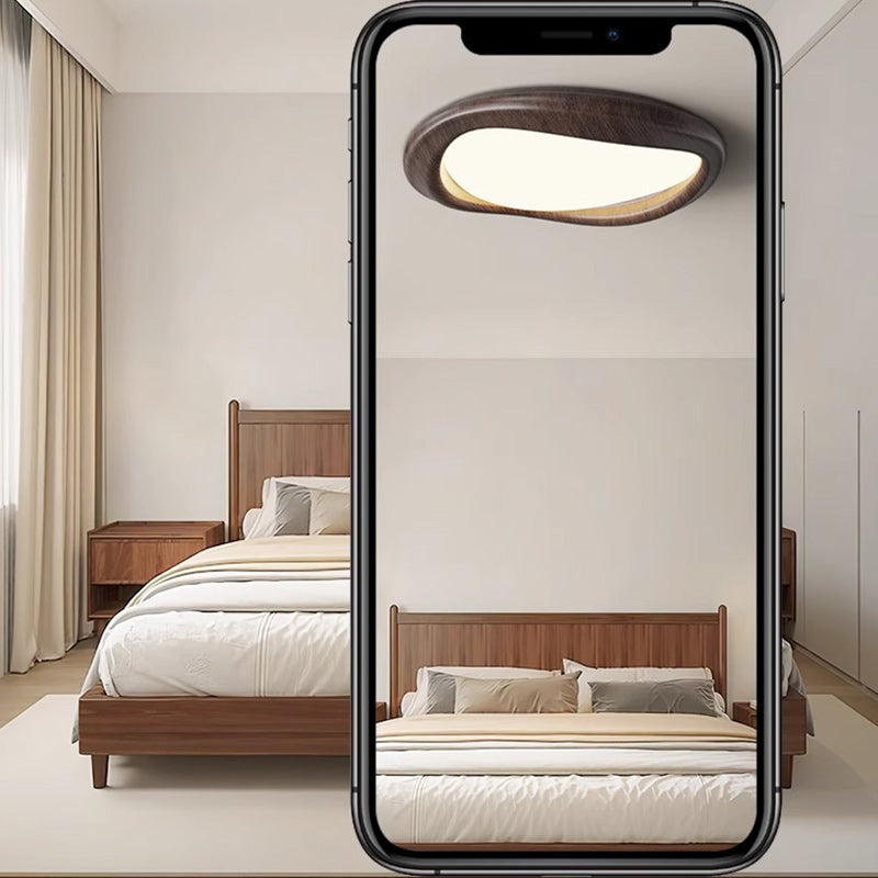 Plafonnier LED moderne minimaliste en forme de cercle iceberg avec abat-jour en grain de bois et fer pour chambre à coucher 