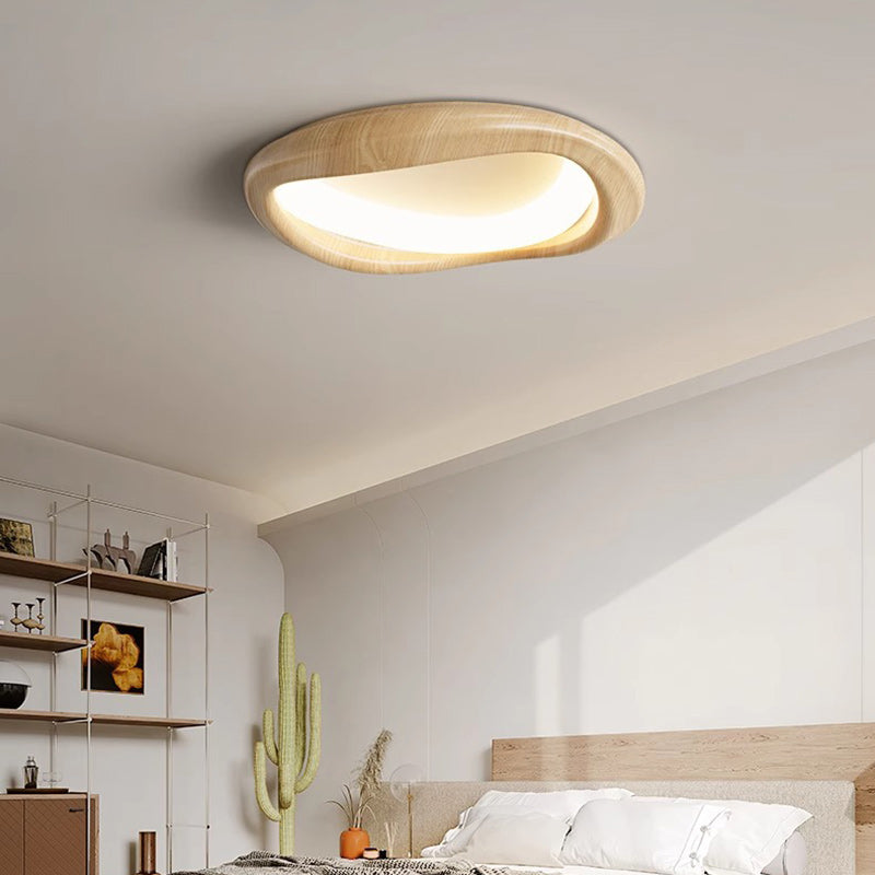 Plafonnier LED moderne minimaliste en forme de cercle iceberg avec abat-jour en grain de bois et fer pour chambre à coucher 