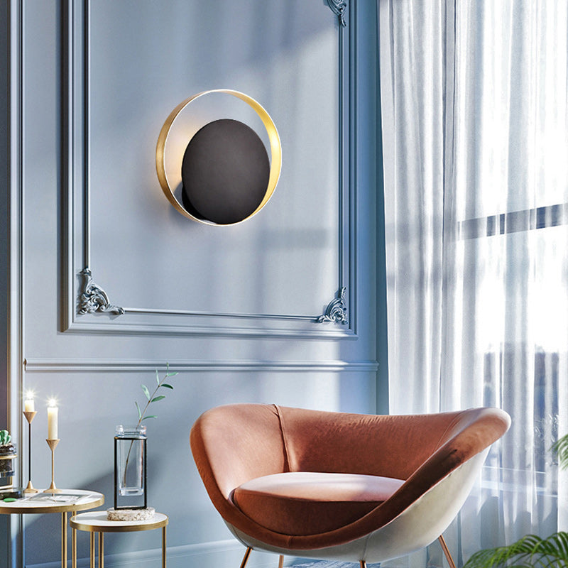 Moderne Mid-Century Vollkupfer Geometrischer Kreis Ring 1-Licht Wandlampe Für Wohnzimmer 