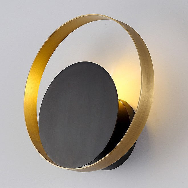 Moderne Mid-Century Vollkupfer Geometrischer Kreis Ring 1-Licht Wandlampe Für Wohnzimmer 