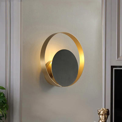 Moderne Mid-Century Vollkupfer Geometrischer Kreis Ring 1-Licht Wandlampe Für Wohnzimmer 